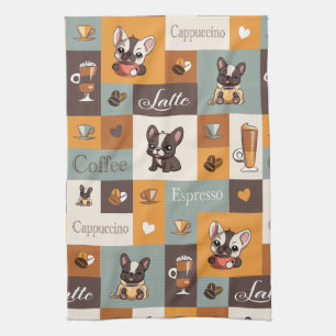 Cute Bulldog Coffee Love  Kitchen Towel