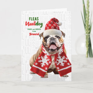 Cute Bulldog Funny Fleas Navidog with Name Holiday Card