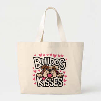 Cute Bulldog Gift Puppy Dog Pink Heart Kisses Love Large Tote Bag