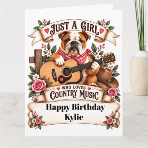 Cute Bulldog & Guitar country music birthday Card
