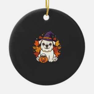 Cute Bulldog Halloween Pumpkin Dog Design_1 Ceramic Ornament