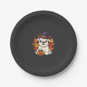 Cute Bulldog Halloween Pumpkin Dog Design_1 Paper Plate