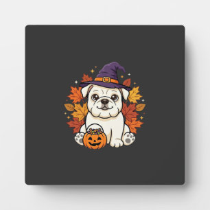 Cute Bulldog Halloween Pumpkin Dog Design_1 Plaque