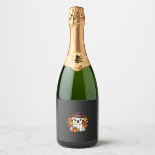 Cute Bulldog Halloween Pumpkin Dog Design_1 Sparkling Wine Label