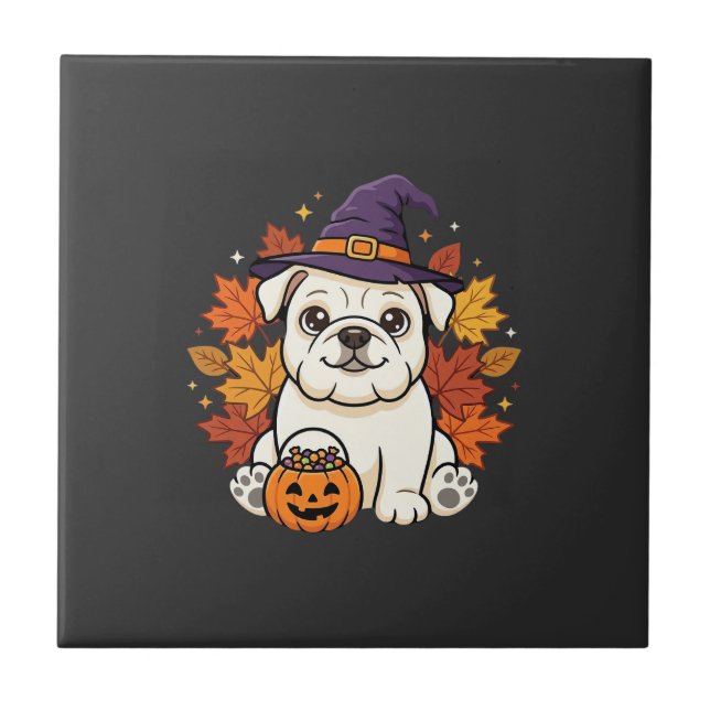 Cute Bulldog Halloween Pumpkin Dog Design_1 Tile (Front)