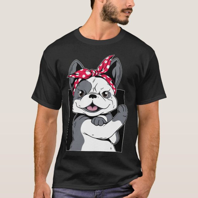 Cute Bulldog Headbands T-Shirt (Front)