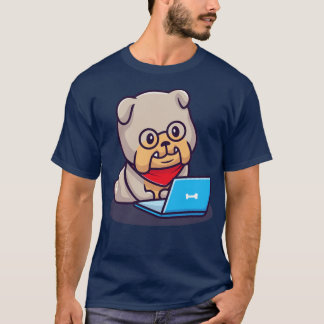 Cute Bulldog Operating Laptop T-Shirt