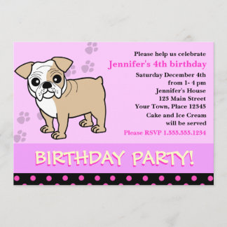 Cute Bulldog Puppy Birthday Party Invitation