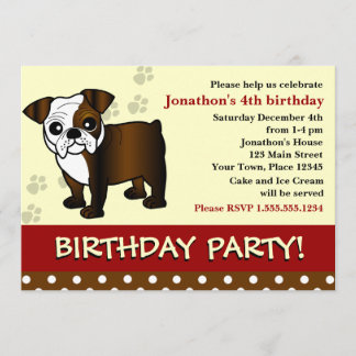Cute Bulldog Puppy Birthday Party Invitation