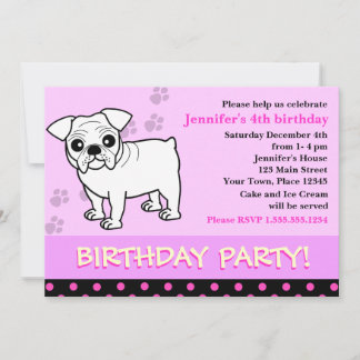 Cute Bulldog Puppy Birthday Party Invitation
