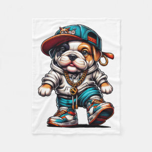 Cute Bulldog Puppy in Streetwear Outfit Fleece Blanket