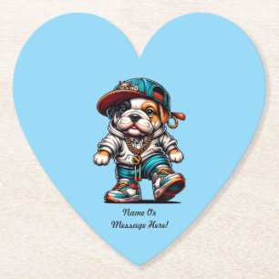 Cute Bulldog Puppy in Streetwear Paper Coaster