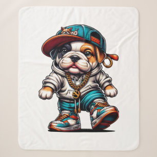 Cute Bulldog Puppy in Streetwear Sherpa Blanket