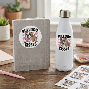 Cute Bulldog Puppy Kisses Pink Heart Dog Mom Love Classic Round Sticker