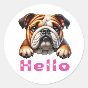 Cute Bulldog Puppy Love Dog Hello Classic Round Sticker