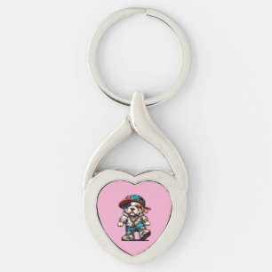 Cute Bulldog Puppy Streetwear Dog Design Heart Keychain