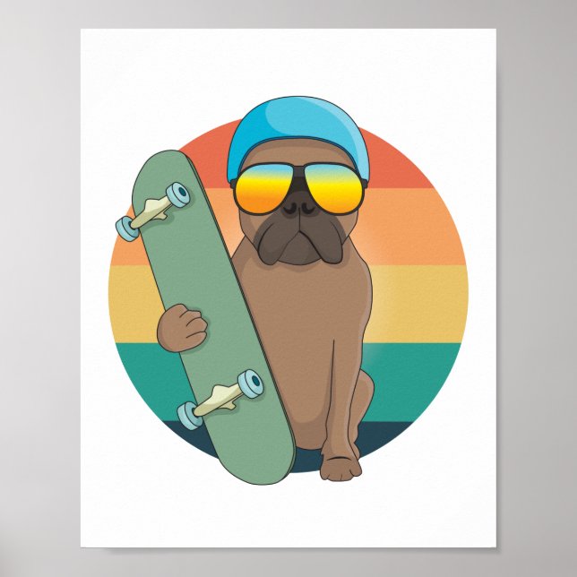 cute bulldog with skating board  poster (Front)