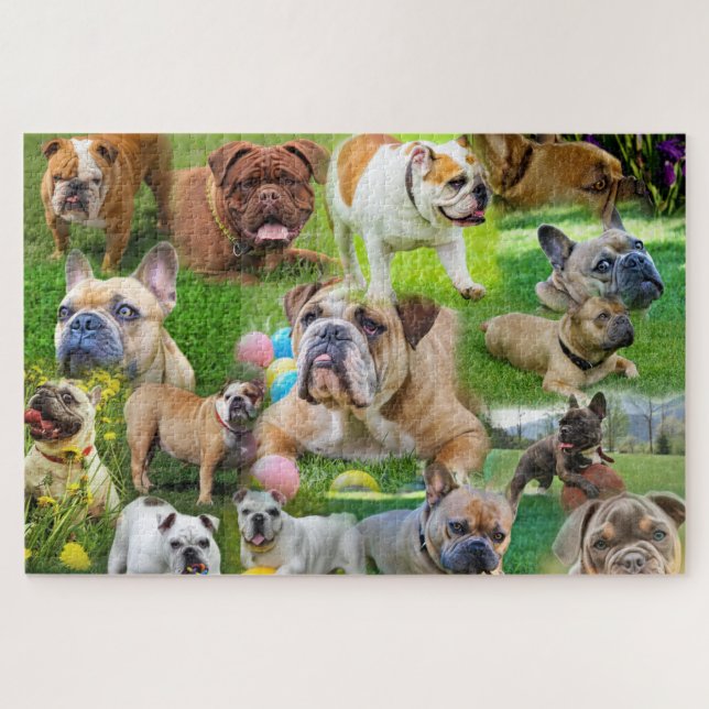 Cute Bulldogs Art | Photo Collage Dogs Jigsaw Puzzle (Horizontal)