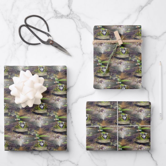 Cute Bullfrog Face Animal Nature Pattern  Wrapping Paper Sheet (Front)