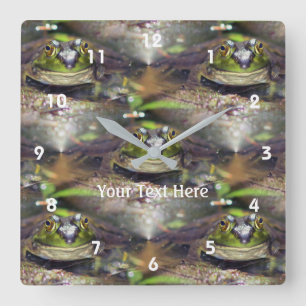 Cute Bullfrog Face Nature Pattern Square Wall Clock
