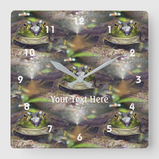 Cute Bullfrog Face Nature Pattern Square Wall Clock (Front)
