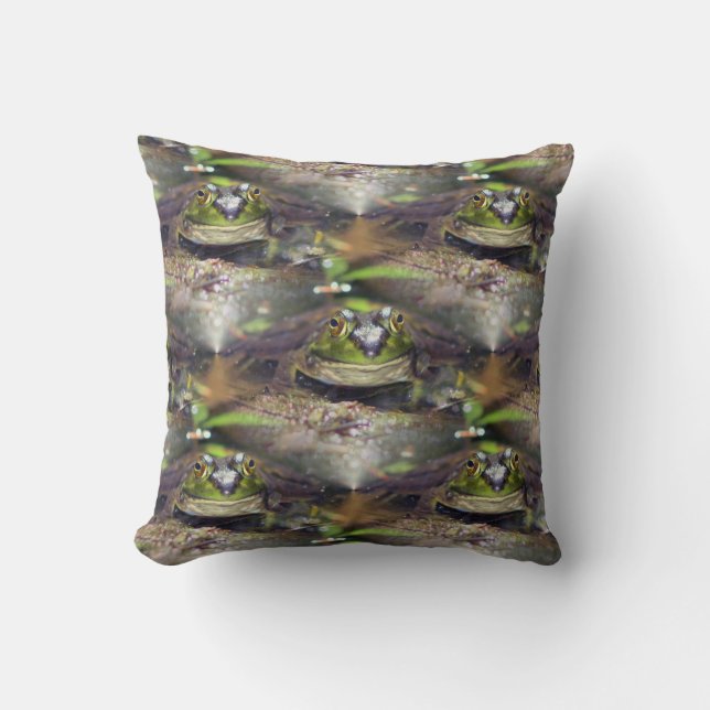 Cute Bullfrog Face Nature Pattern Throw Pillow (Front)