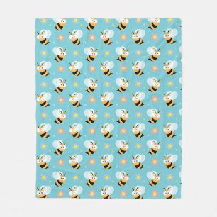 Cute Bumble Bee And Colourful Flower Pattern Fleece Blanket
