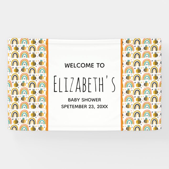 Cute Bumble Bee and Rainbows Pattern Baby Shower Banner (Horizontal)