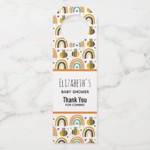 Cute Bumble Bee and Rainbows Pattern Baby Shower Bottle Tag