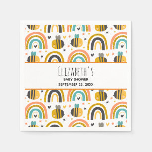 Cute Bumble Bee and Rainbows Pattern Baby Shower N Napkin