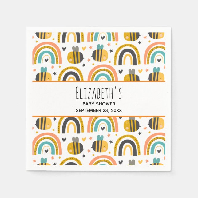 Cute Bumble Bee and Rainbows Pattern Baby Shower N Napkin (Front)