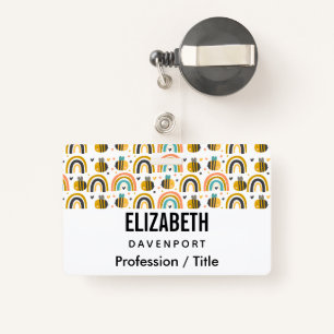 Cute Bumble Bee and Rainbows Pattern Badge