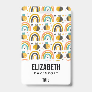 Cute Bumble Bee and Rainbows Pattern Badge