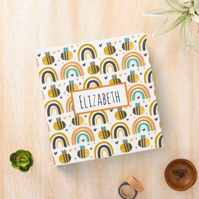 Cute Bumble Bee and Rainbows Pattern Binder (In Situ)