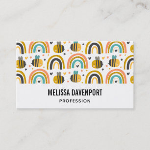 Cute Bumble Bee and Rainbows Pattern Business Card