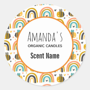 Cute Bumble Bee and Rainbows Pattern Candle Classic Round Sticker