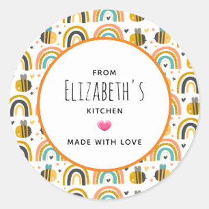 Cute Bumble Bee and Rainbows Pattern Classic Round Sticker