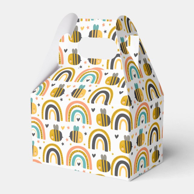 Cute Bumble Bee and Rainbows Pattern Favor Box (Front Side)