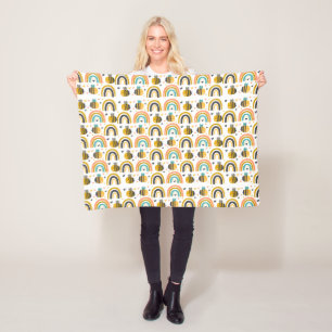 Cute Bumble Bee and Rainbows Pattern Fleece Blanket