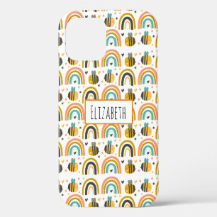 Cute Bumble Bee and Rainbows Pattern iPhone 12 Case
