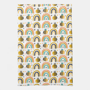Cute Bumble Bee and Rainbows Pattern Kitchen Towel