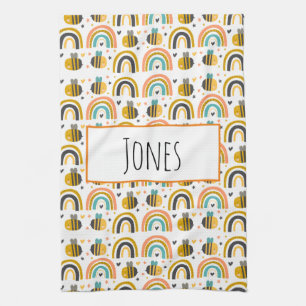 Cute Bumble Bee and Rainbows Pattern Kitchen Towel