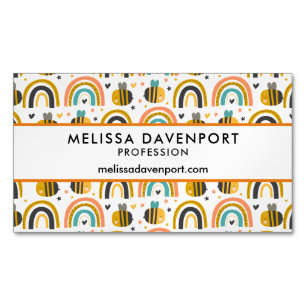 Cute Bumble Bee and Rainbows Pattern Magnetic Business Card