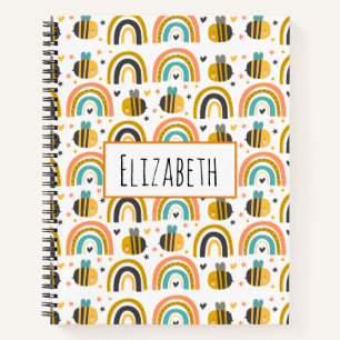 Cute Bumble Bee and Rainbows Pattern Notebook