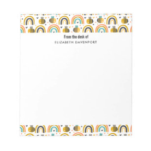 Cute Bumble Bee and Rainbows Pattern Notepad