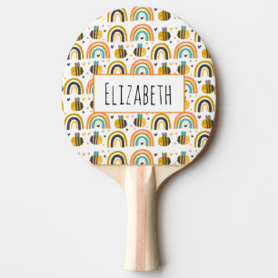 Cute Bumble Bee and Rainbows Pattern Ping Pong Paddle
