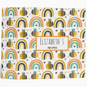 Cute Bumble Bee and Rainbows Pattern Recipe Binder