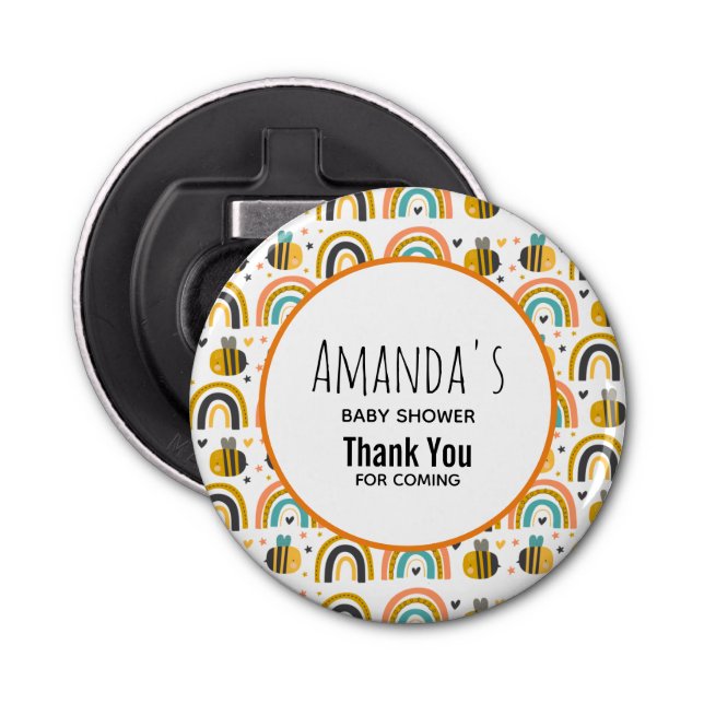 Cute Bumble Bee and Rainbows Pattern Thank You Bottle Opener (Front)
