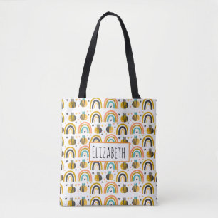 Cute Bumble Bee and Rainbows Pattern Tote Bag