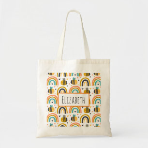 Cute Bumble Bee and Rainbows Pattern Tote Bag